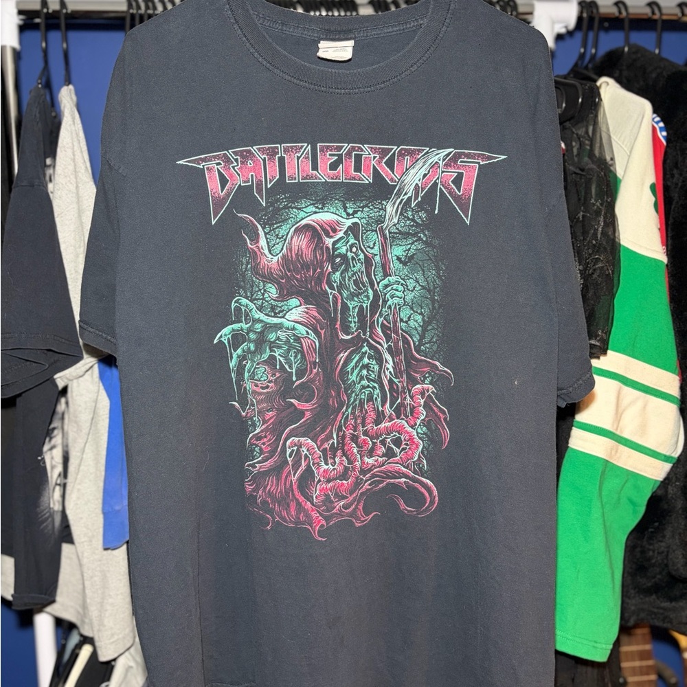 Battlecross Graphic Tee - Black with Pink & Teal Print